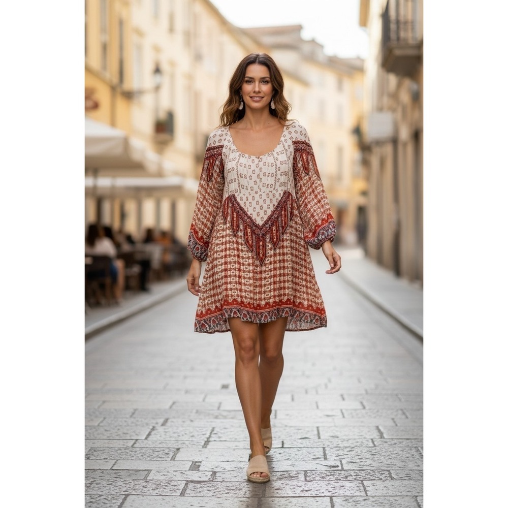 New Altar'd State Boho Bell Sleeve‎ Dress size Med Pintuck Flowy Lagenlook